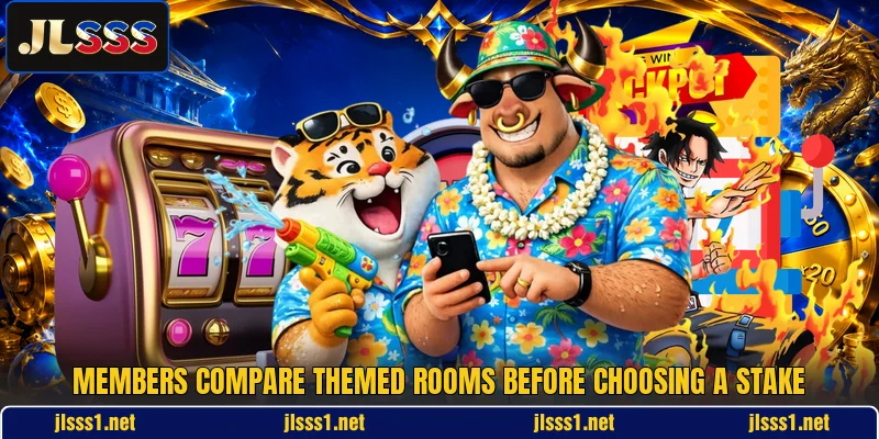 Members compare themed rooms before choosing a stake