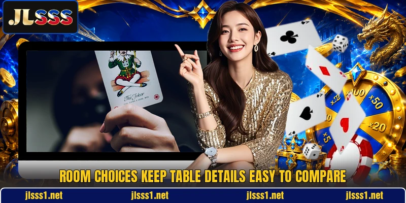 Room choices keep table details easy to compare Room choices keep table details easy to compare